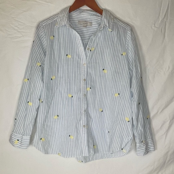 LOFT Tops - LOFT lemon embroidered button up long sleeve